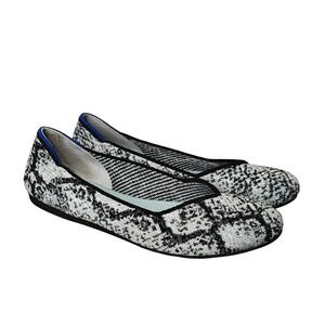 Rothy's The Flat Women 7 Black White Python Snake Print Round Toe 001-306